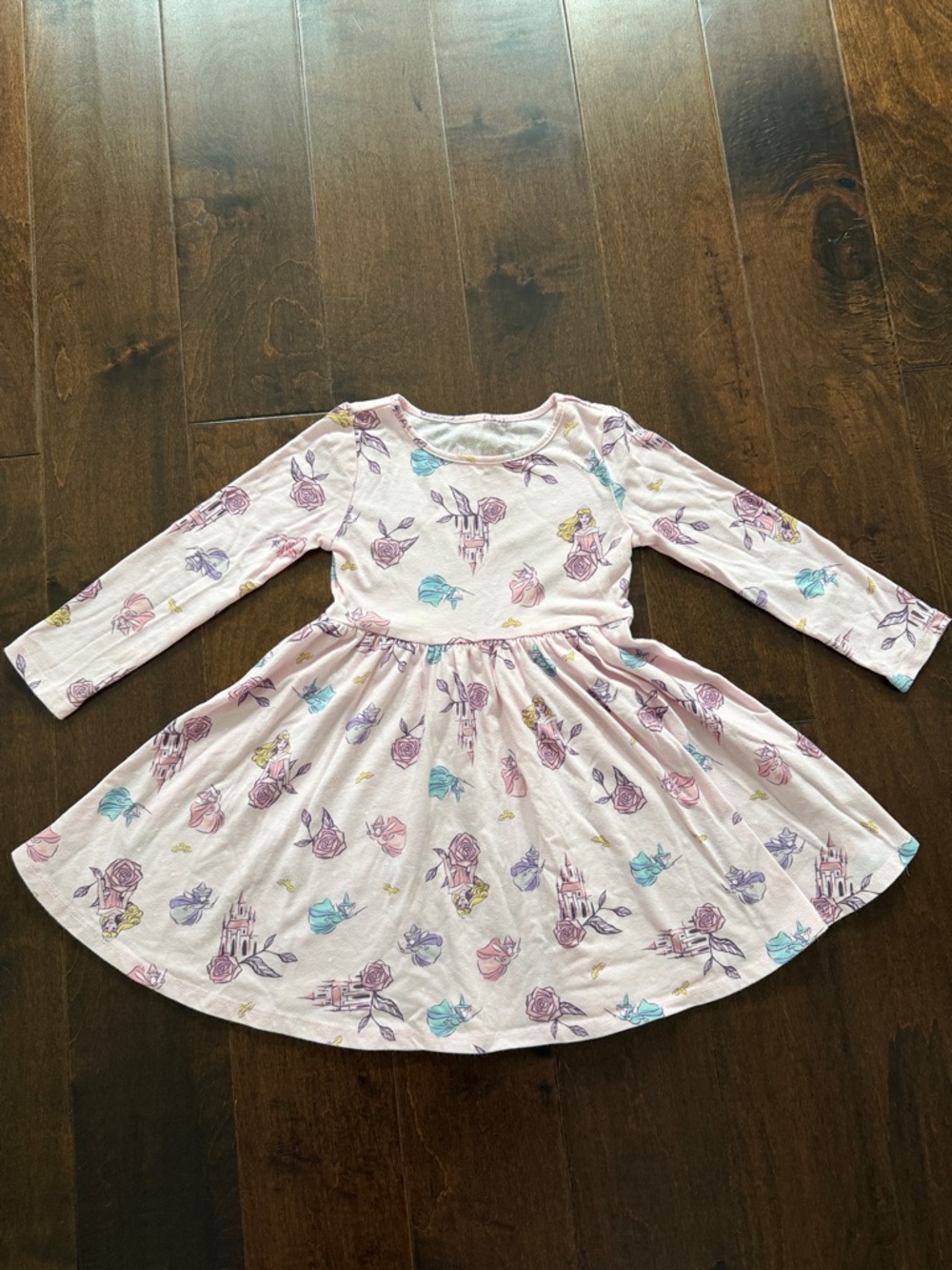 Disney Pink Long-Sleeve Floral & Castle Twirl Dress